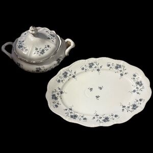 Vintage JOHANN HAVILAND Blue Floral 7.5" Covered Serving Dish and 15” Platter 🪻